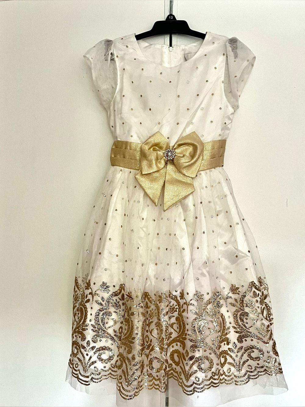 Rare Editions White Dress with Gold Accent Dots